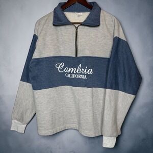 Vintage Cambria Quarter Zip Pullover California Sweatshirt Gray Blue size‎ Large